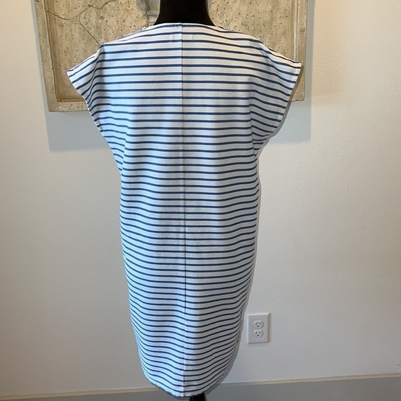 Madewell horizontal blue ivory stripes v neck relaxed dress Sz M - Picture 6 of 11
